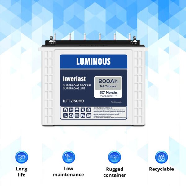 LUMINOUS  TUBULAR BATTERY - TALL TYPE - ILTT 25060 - 200 AH - Image 2