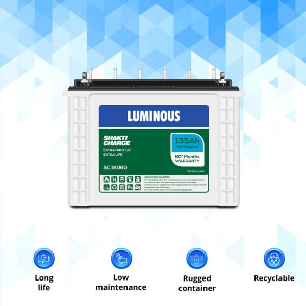 LUMINOUS  TUBULAR BATTERY - TALL TYPE - SC 16060 - 135 Ah - Image 2
